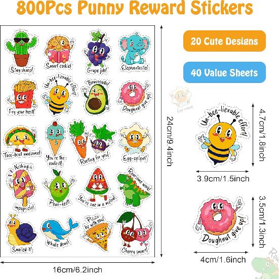 800PCS Punny Teacher Sticker for Student, D-FantiX Motivational Reward Stickers for Kids Classroom, Must Have Essentials for Teachers Elementary,