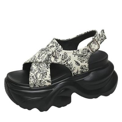 Fashion Summer Women Canvas Thick Sole Sandals New 2024 Peep Toe Flip-Flops 9CM High Platform Sandal Buckle Shoes Woman Zapatillas Mujer