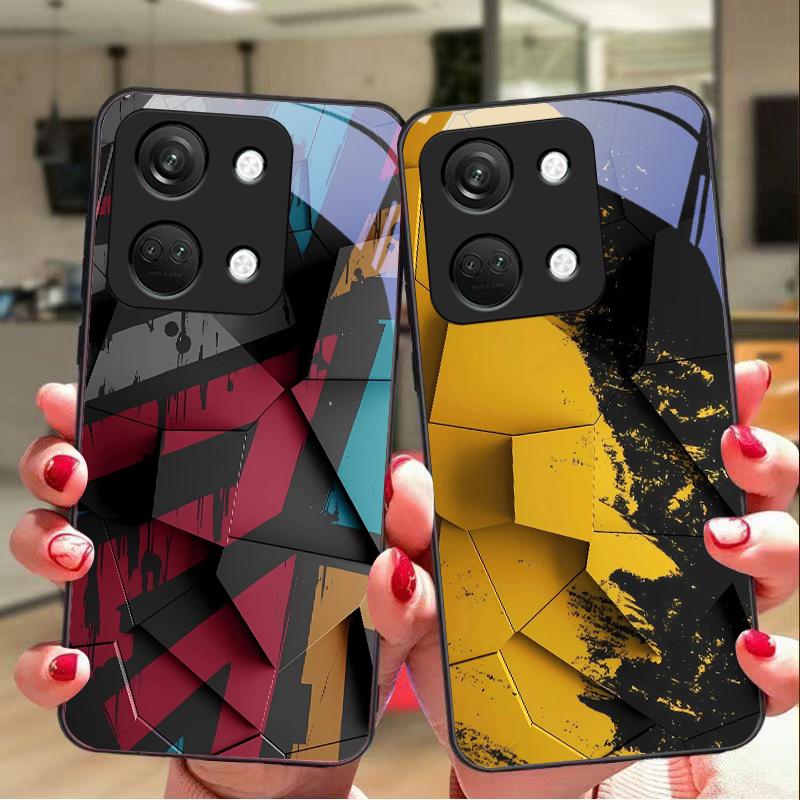 Geometrisches Muster für OnePlus Nord 3 5 6T 7 Pro 8 12 10T Reno8 Lite 5G 10R Nord N30 Hartschale Tempered Glass Handyhülle Schwarz