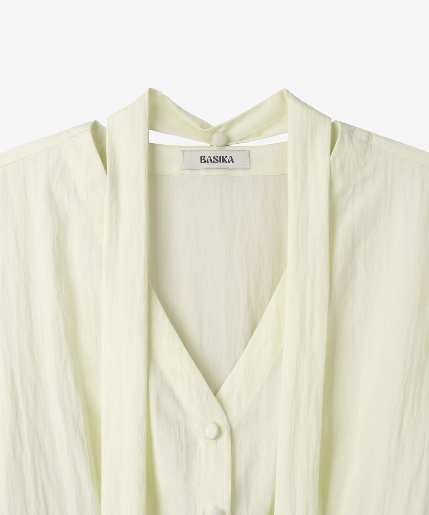 BASIKA V-Neck Pleated Tie Blouse (Butter)