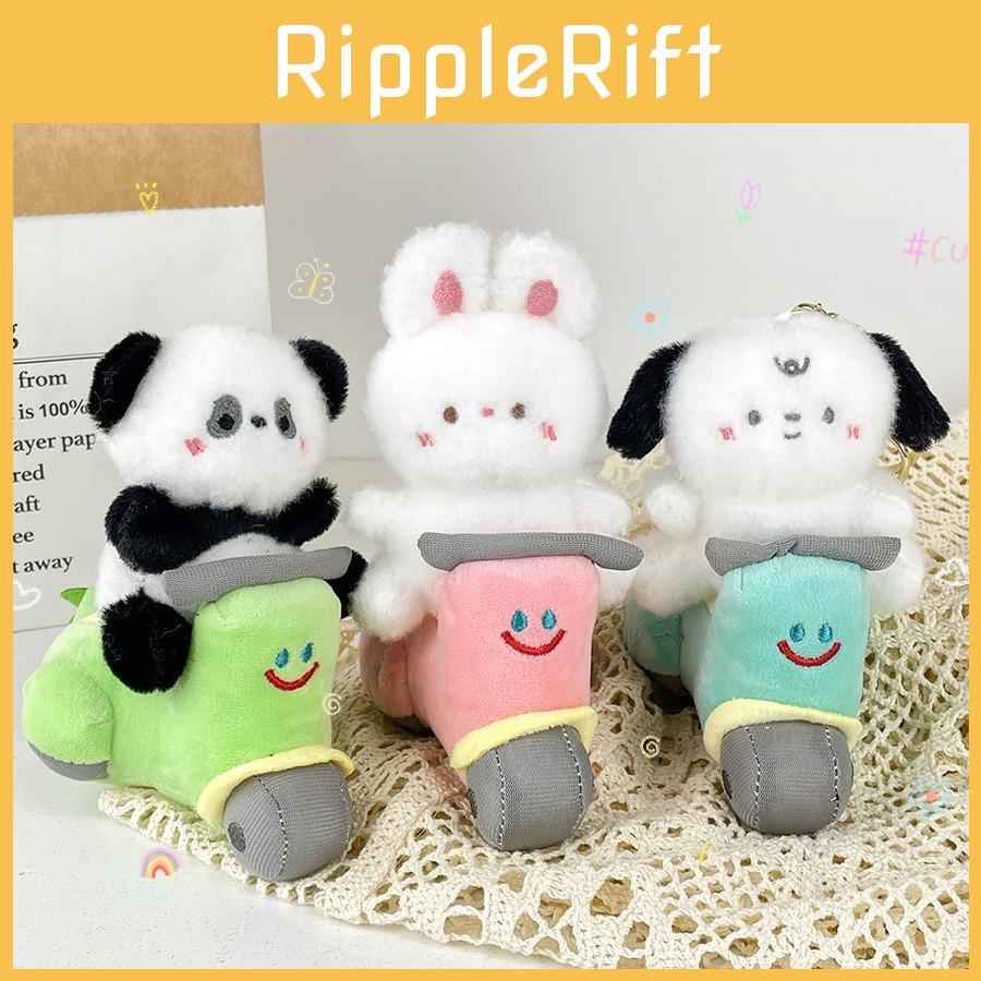 Cute Plush Motorcycle Animal Keychain Stress Relief Toy Adorable Panda Bunny Puppy Design