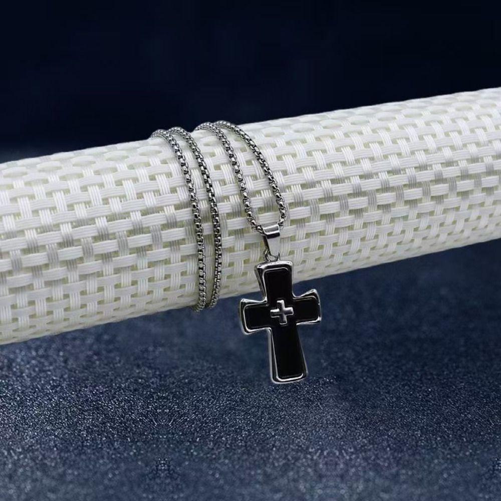 4PCS Personality Cross Necklace Set Gothic Style Crucifix Pendant Chain Church