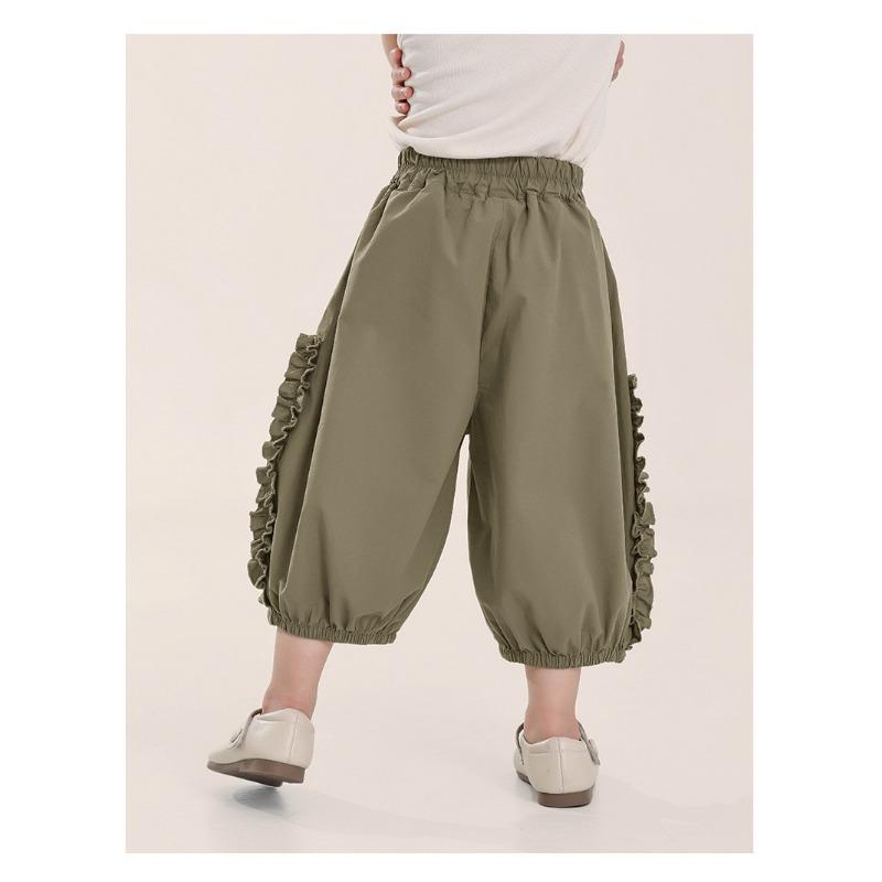 Girls Kids Thin Cropped Lace Trim Casual Anti Mosquito Summer Pants