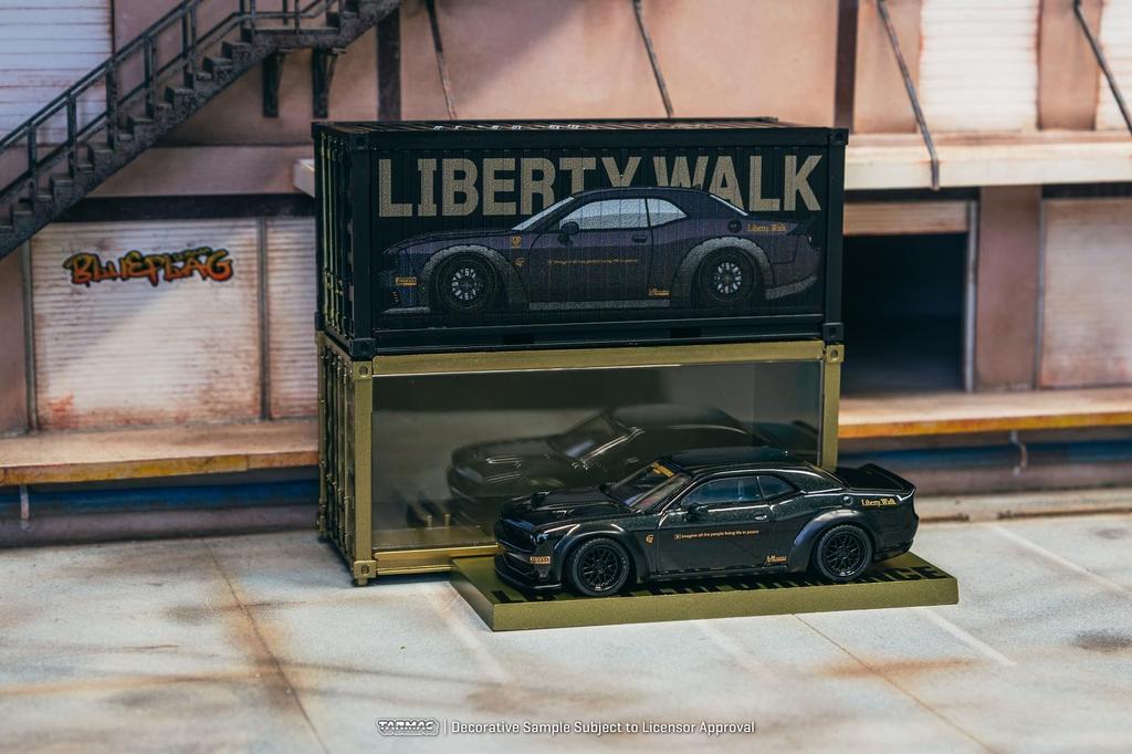 Speedmaster Japan TARMACWORKS Dodge Challenger SRT Hellcat Black Metallic with 2 containers Finished Product 1/64 LB-WORKS T64G-TL039-BK