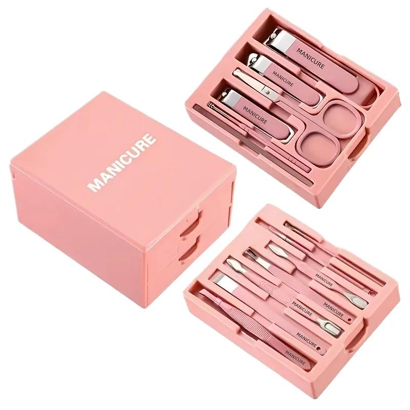 Xiaomi 13pcs Pink Nail Care & Beauty Set with Mirror Nail Clippers Eyebrow Scissors Suitable for Manicure Pedicure Portable Case