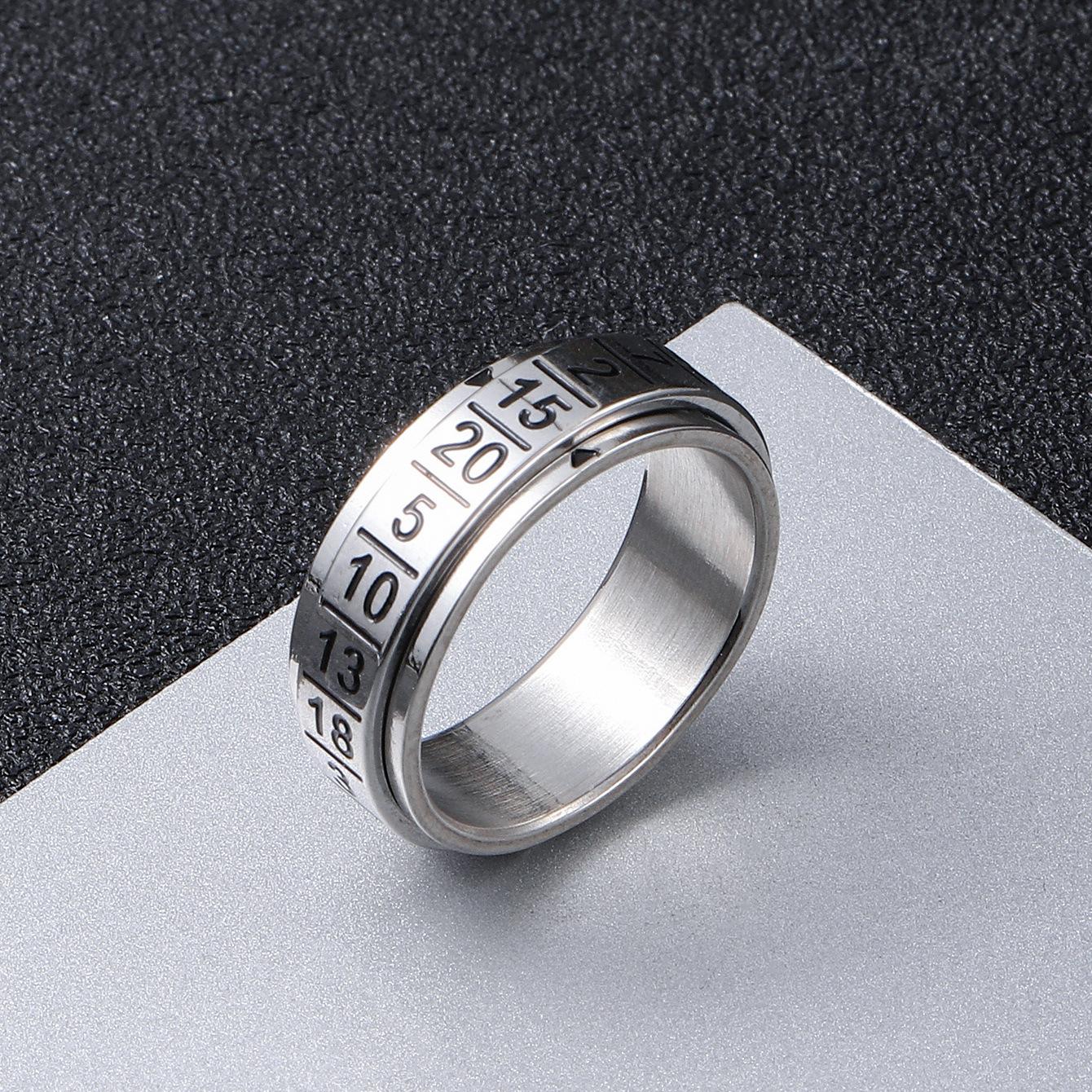 

Stainless Steel Digital Letter Rotable Ring for Men Punk Trendy Jewelry New 11 срібний