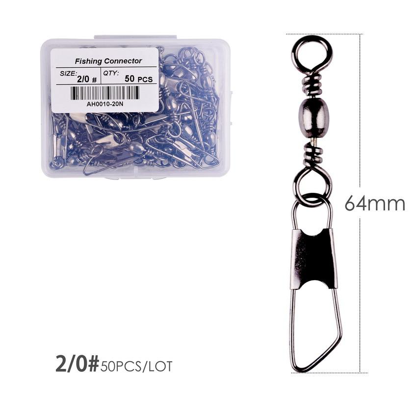 50Pcs/ Box Brass Barrel Fishing Swivel Solid Rings Fishing Pin Line Connector Fishhook with Interlock Snap Swivels Tackle Tool