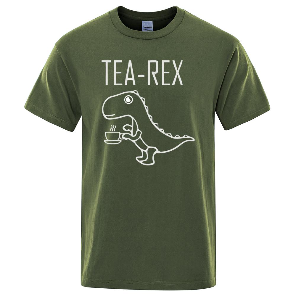 Men's T-Shirts Tea Rex Funny Dinosaur Drink Coffee T Shirts Fashion Casual TShirt High Quality Streetwear Tops Male Tee Shirt