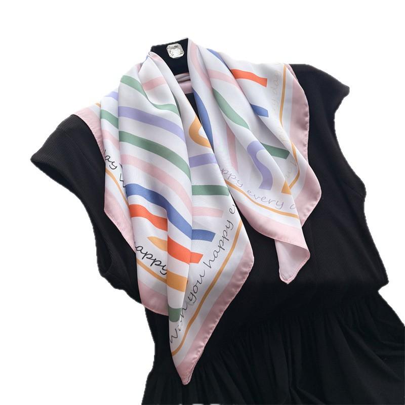 English Line Simulation Silk Printing Silk Scarf Small Square Scarf High-end Shawl Sunscreen Neck Scarf Headscarf Scarf Women