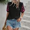 Women's Embroidered Blouse Short Sleeve Crew Neck Floral Sleeve Casual Summer Top
