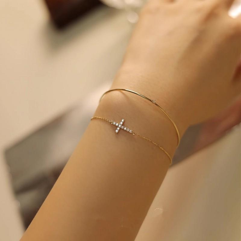 Sterling Crystal Cross Bracelet Women Lightweight Layering Delicate Luxury Fashion Jewelry