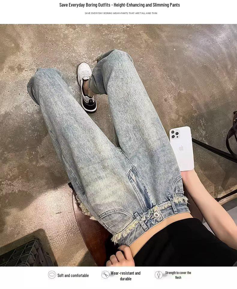 Women's Hip Hop Slim Straight Embroidered Distressed Jeans