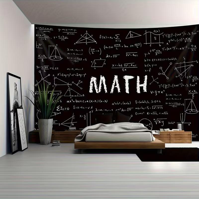 Colgante de Pared Educativo de Matemáticas con Ecuaciones, Gráficas y Geometría en Pizarra