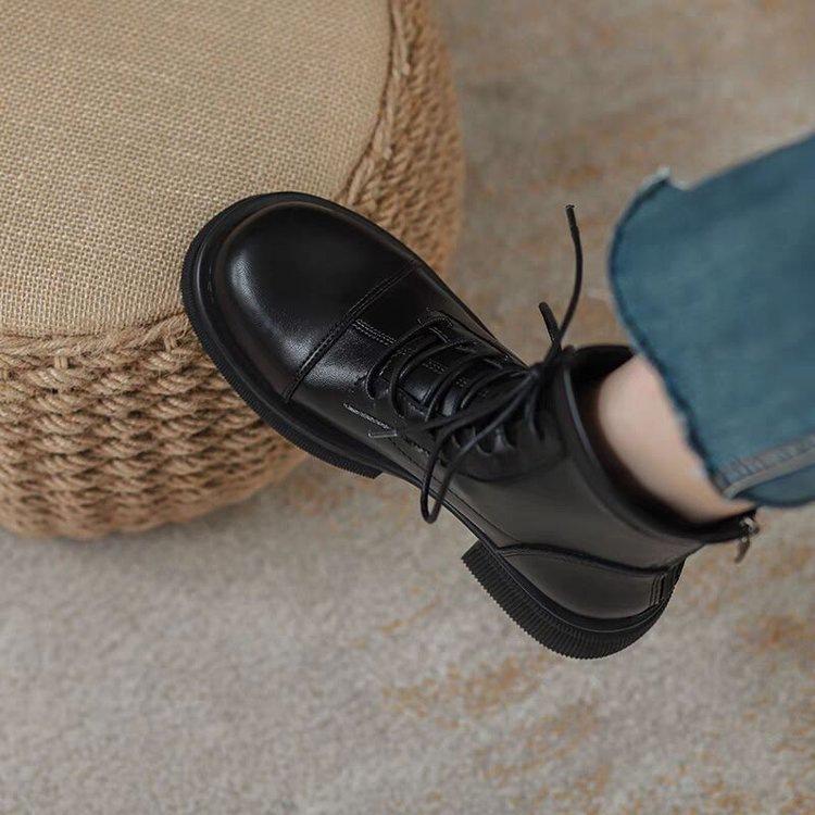

Winter British style soft leather Martin boots women s 2025 new velvet platform boots autumn single boots short boots 40