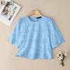 ZANZEA Damen Lässig Rundhals Kurzarm Spitze Stickerei Sommer Bluse
