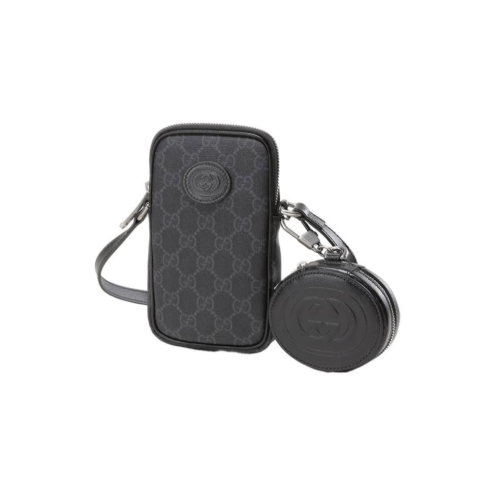 Gucci GG Canvas Leather Mini Crossbody Bag With Pouch Black Daily Travel Shopping 700959-92TCF-1000