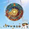 A Set of 83pcs Faux Stained Glass Acrylic Puzzle Sun Catchers - 7.4-Inch 'Sun And Moon' Themed Hanging Decorations. Featuring an Irregular Puzzle Desi