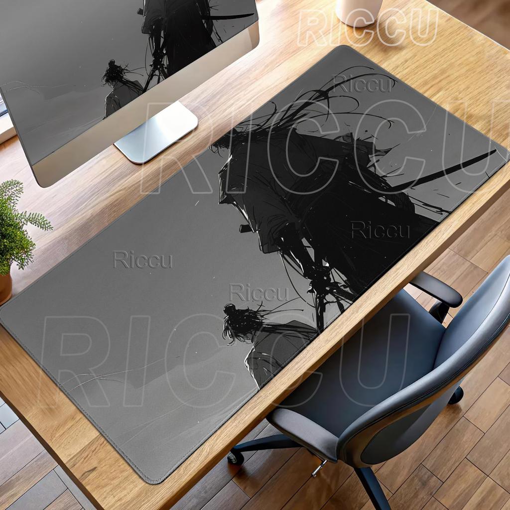 Tappetino per Mouse Stile Guerriero Samurai Giapponese Semplice Tappeto per Scrivania da Gioco Uffici Accessori Tastiera Meccanica Tappeto in Gomma Bianco e Nero