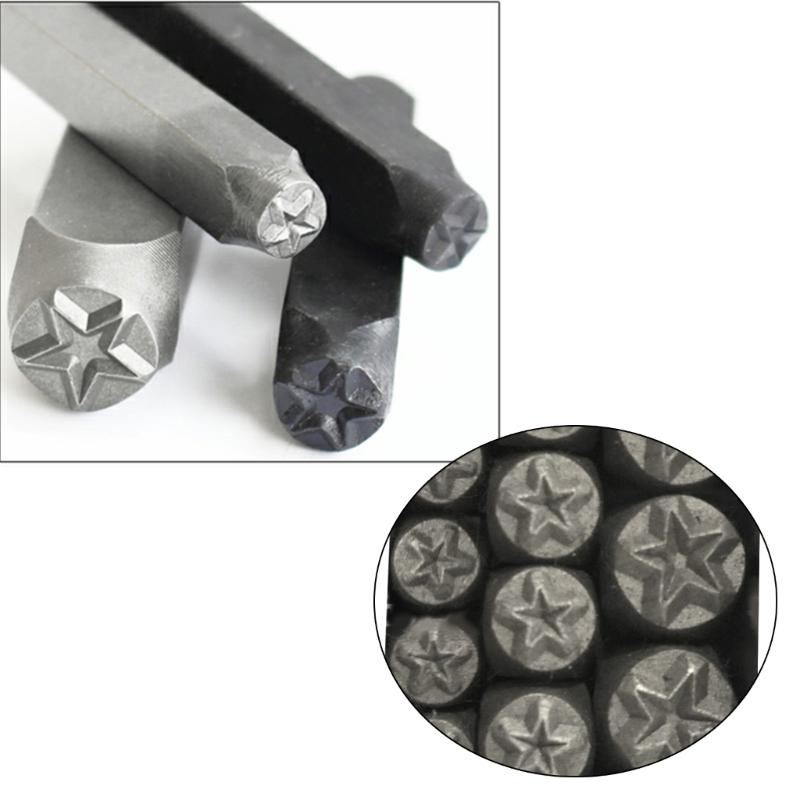 6pcs Versatile Star Shaped Metal Stamp Set Carbon Steel Punch Tools for Hobbyists Leather and Wood Embossing Supplies