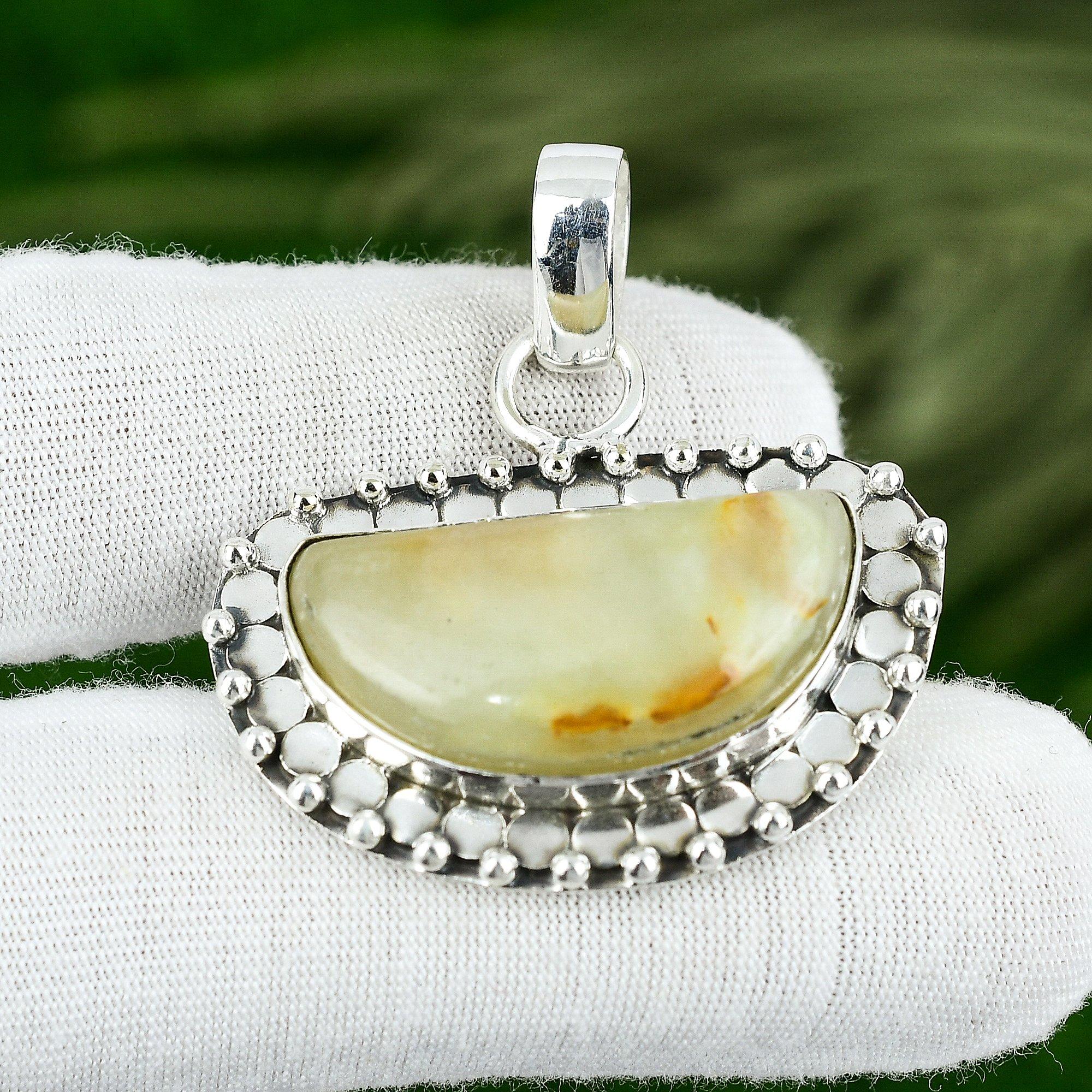 Gift For Her 925 Sterling Silver Natural Prehnite Gemstone Jewelry Pendant