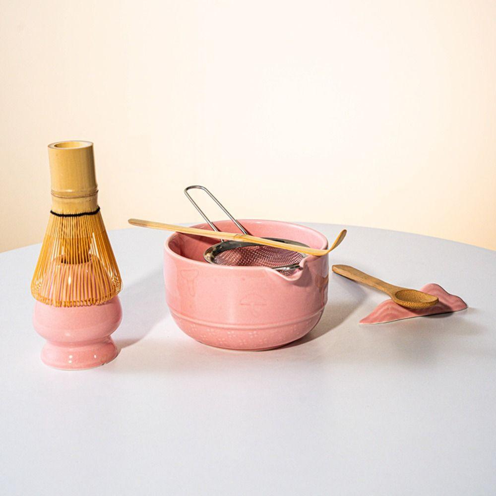 5/8Pcs Ceramic Matcha Bowl Set Reusable with Pouring Spout Green Tea Brewing Cup Japanese Matcha Set