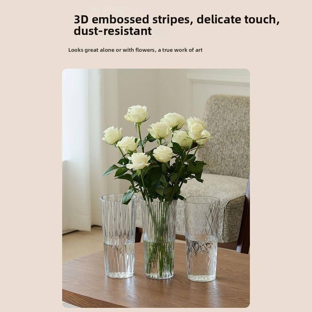 Modern Acrylic Clear Flower Vase Transparent Unbreakable Cylinder Vases Ribbed Design Flower Arrangement Hydroponic Decor