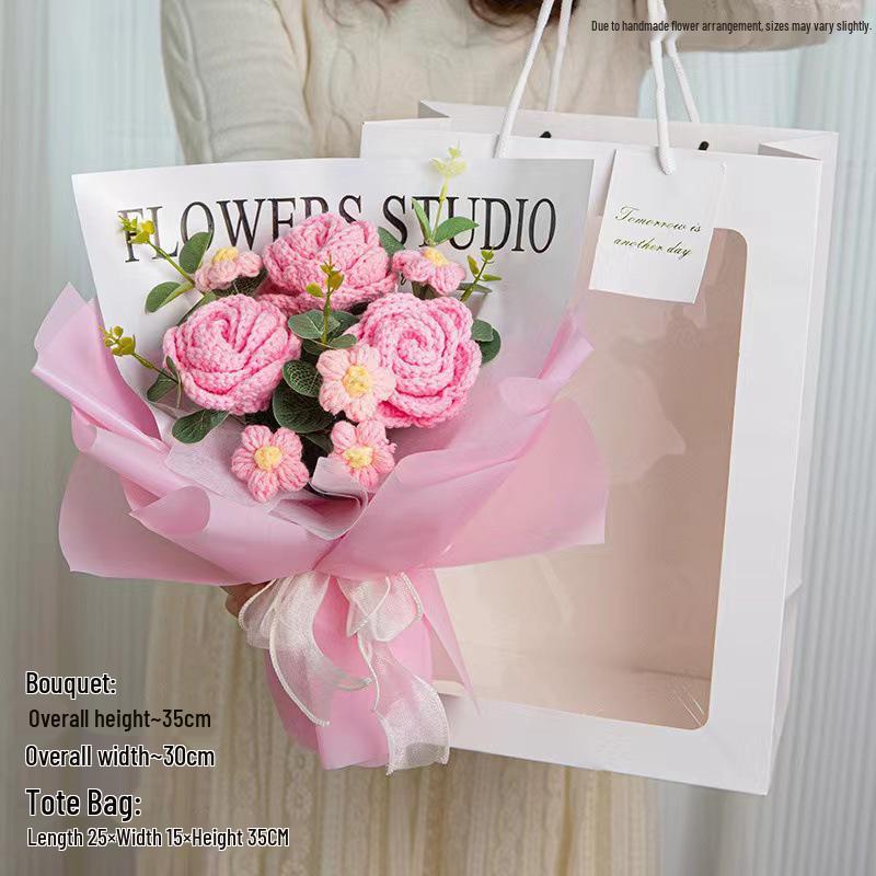 Handmade Valentine's Day Yarn Knitted Rose Bouquet for Girlfriend