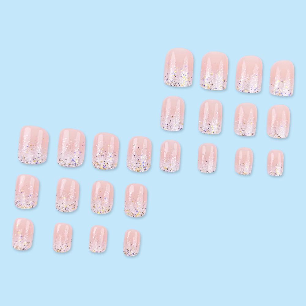 24 pz/set Quick Nails Glitter Bianco Gradiente Nail Art French Unghie Indossabili Adesivi per Unghie Rimovibili Impermeabili Unghie Finte