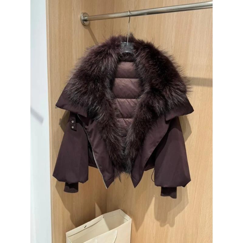 Giacca Invernale Donna Taglia L Collo in Vera Pelliccia di Volpe Giacca Imbottita Larga Calda Parka Cappotti in Piuma