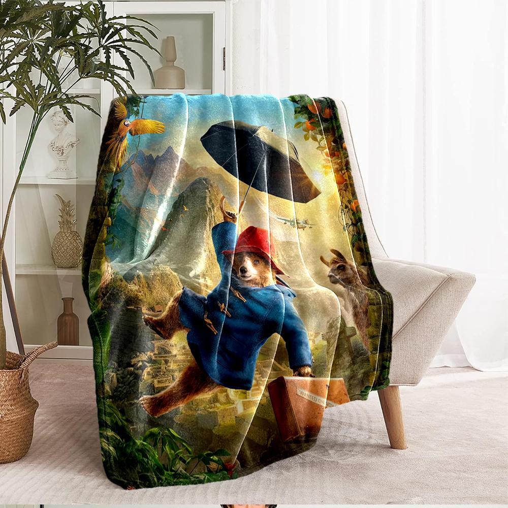 Paddington Bear Theme Printed Blanket - Perfect for Couch, Bed, Travel & Outdoor Use | Machine Washable, Cozy & Durable.