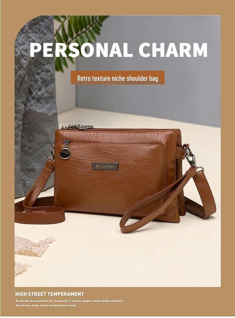 Women's Soft Leather Waterproof Crossbody Bag - 2026 Summer Fashion, Multi-layer, Versatile Single Shoulder Small Square Design