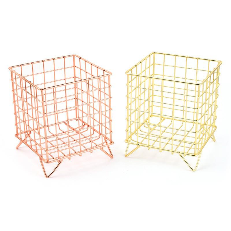 Nordic Wrought Iron Desktop Storage Basket - Cosmetic Organizer Rack