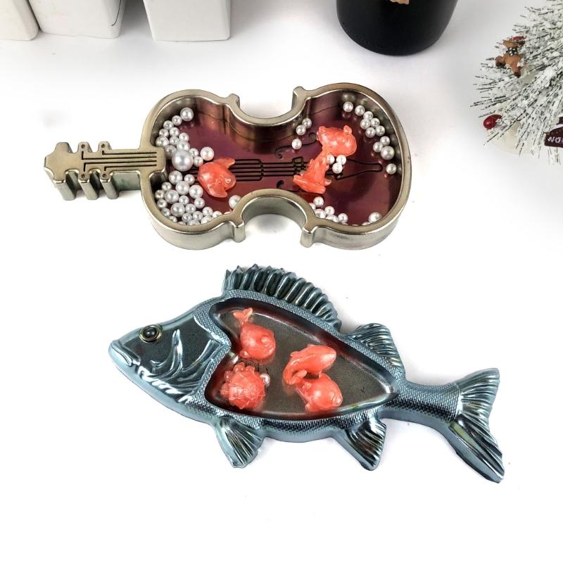 Fisch-/Geigenförmige Aufbewahrungsbox Silikonform Organizer Tablett Harzform Mode Schmuckplatte Handgefertigtes Handwerk Epoxidformen