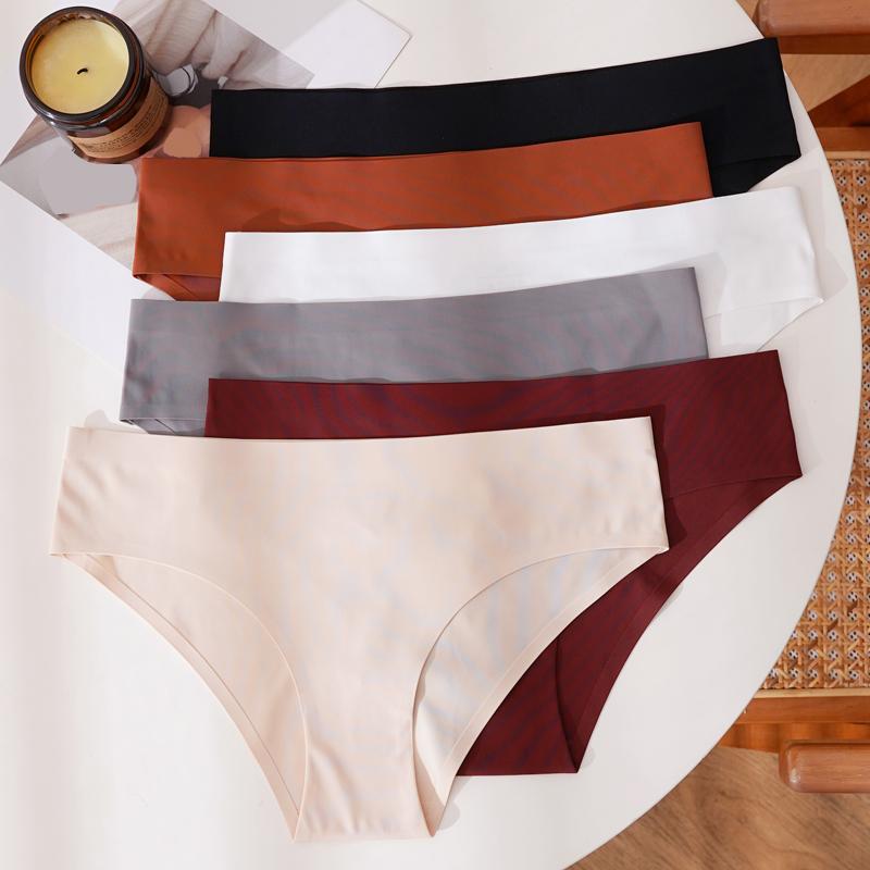 CINOON Women Sexy Ice Silk Panties Low-Rise No Trace Solid Underpant Comfort Breathable Female Intimates Briefs