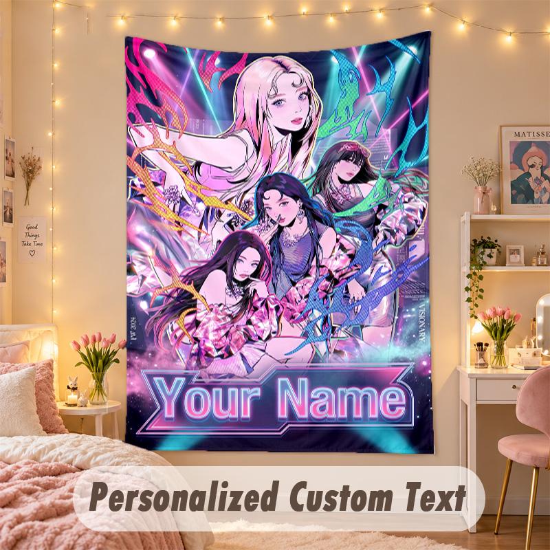 Custom Personalized Tapestry,aespa Print Custom Name Text Wall Art Hanging for Bedroom