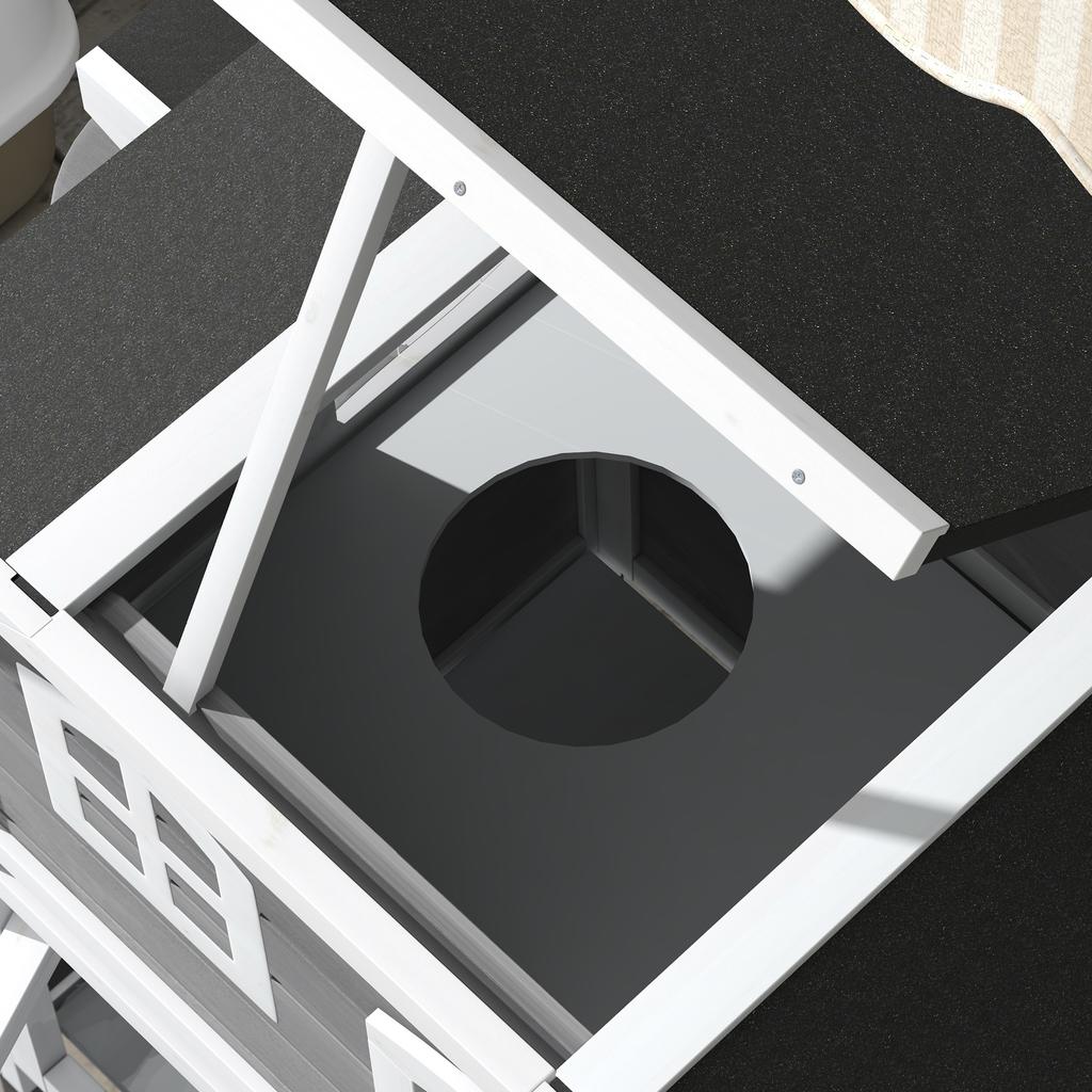 Outdoor Cat House, Wooden Shelter, 2 Stories, Bitumen Roof, 99.5 x 76 x 91 cm, Grey