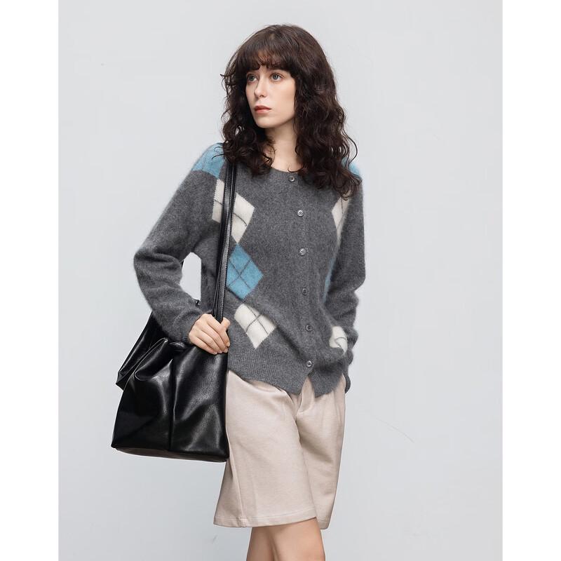 Demana Women's Merino Wool Diamond Knit Cardigan