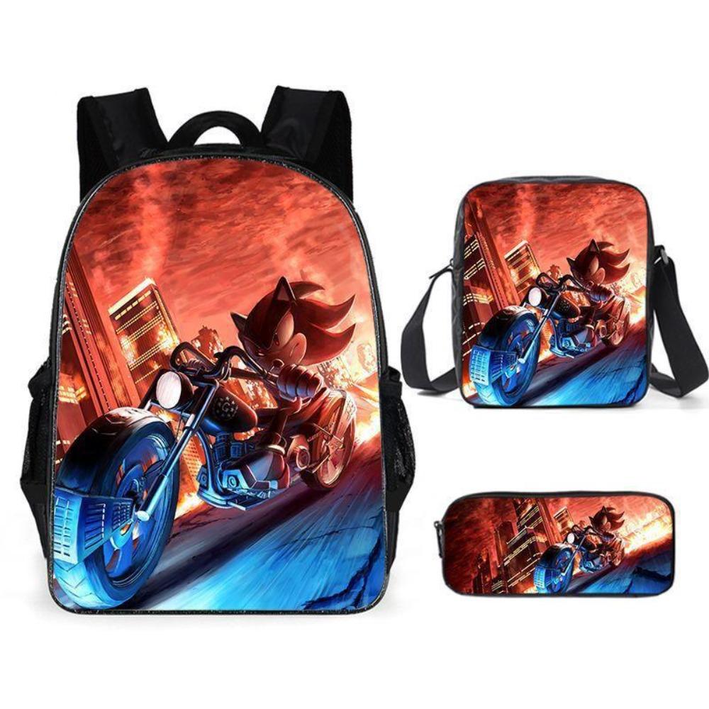 Sonic Elementary School Student Backpack 3-Piece Set Anime Cartoon Backpack Shoulder Bag Pen Bag