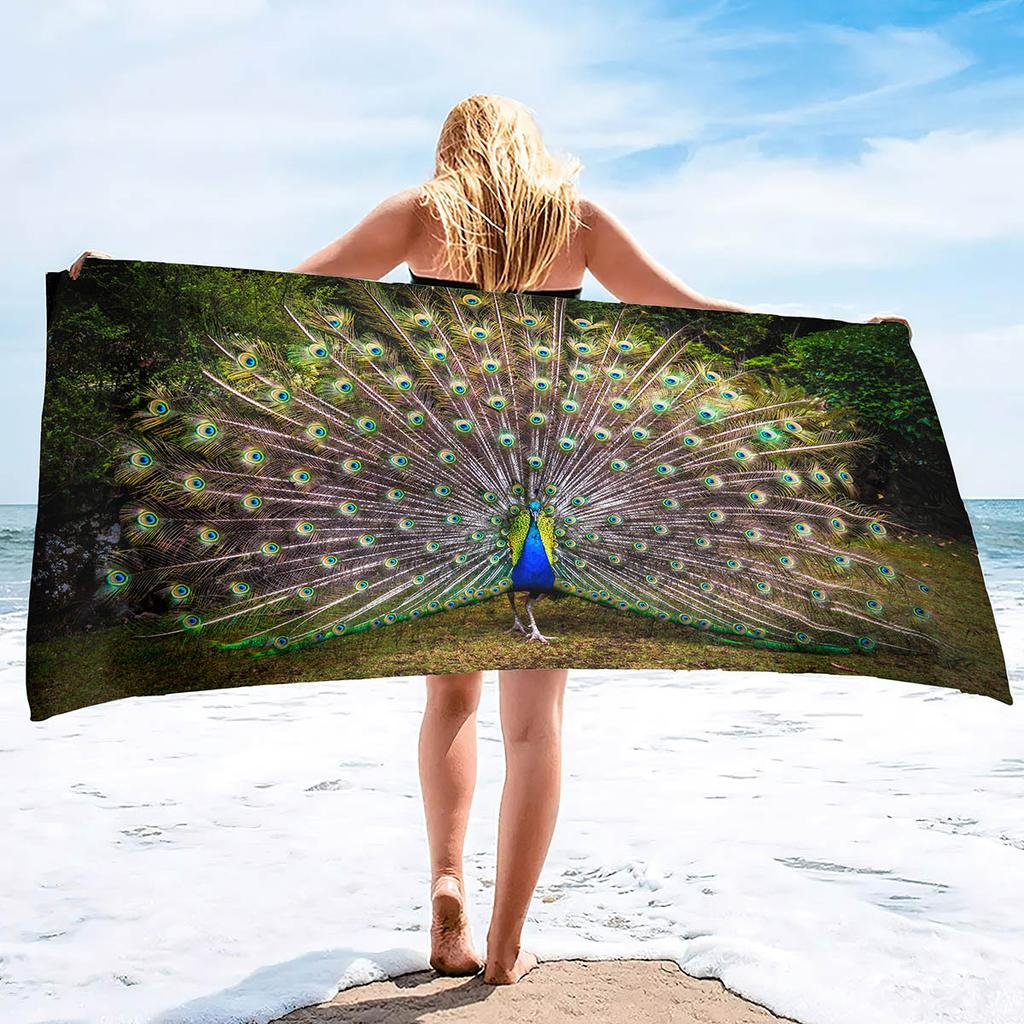 Animal Peacock Print Series Seaside Vacation Beach Towel Swimming Bath Towel Sports Towel