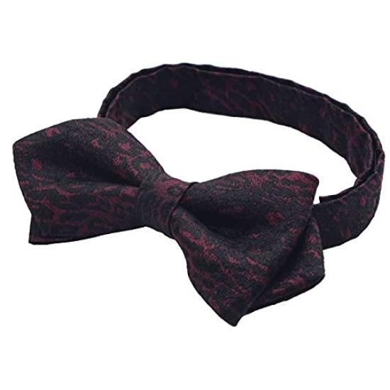 [D+Arts] Bow Tie, Leopard Print, Silk, Made in Japan (Kyoto Nishijin Weave), Simple Fastener (Dark Red)