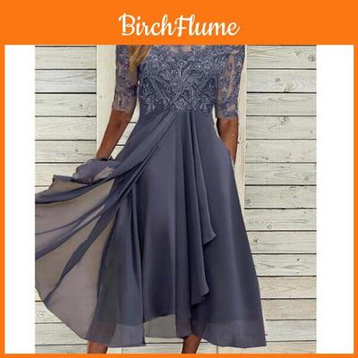 Elegant Chiffon Lace Long Dress With U Neckline For Bridesmaids And Evening Events