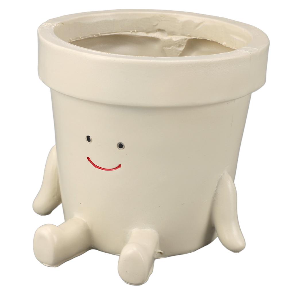 Sitting Flower Pot Cute Face Resin Planter Decorative Succulent Flowerpot with Drain Hole for