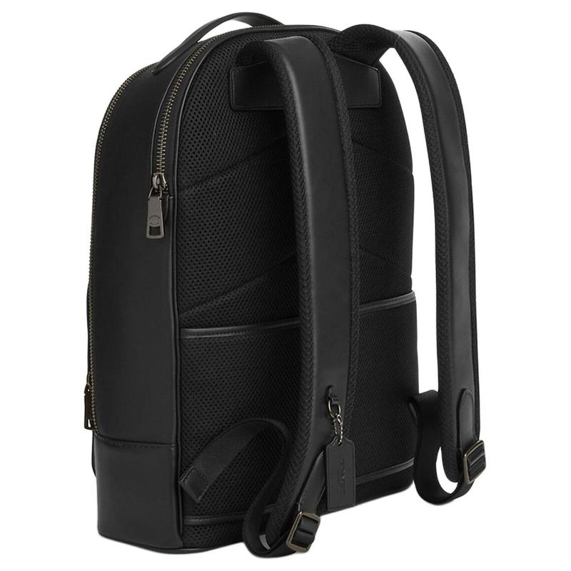 COACH ETHAN 32 zipper closure brand print coated canvas backpack for men charcoal and black