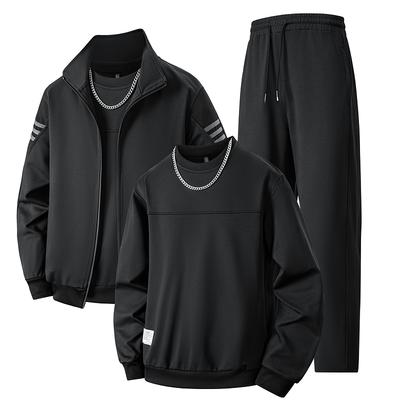 Men's Sporty Set Sweatshirt Jacket Running Casual Three-Piece Loose Oversized Round Neck Set
