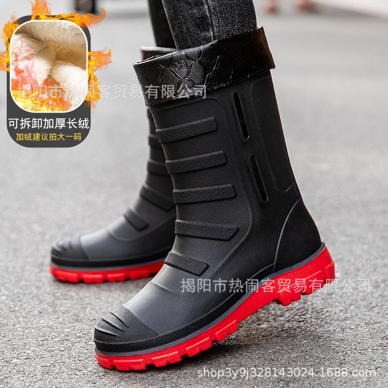 Jundeng medium tube British men's rain boots outdoor trend foot cover men's waterproof boots cowboy medium tube boots travel replacement rubber shoes