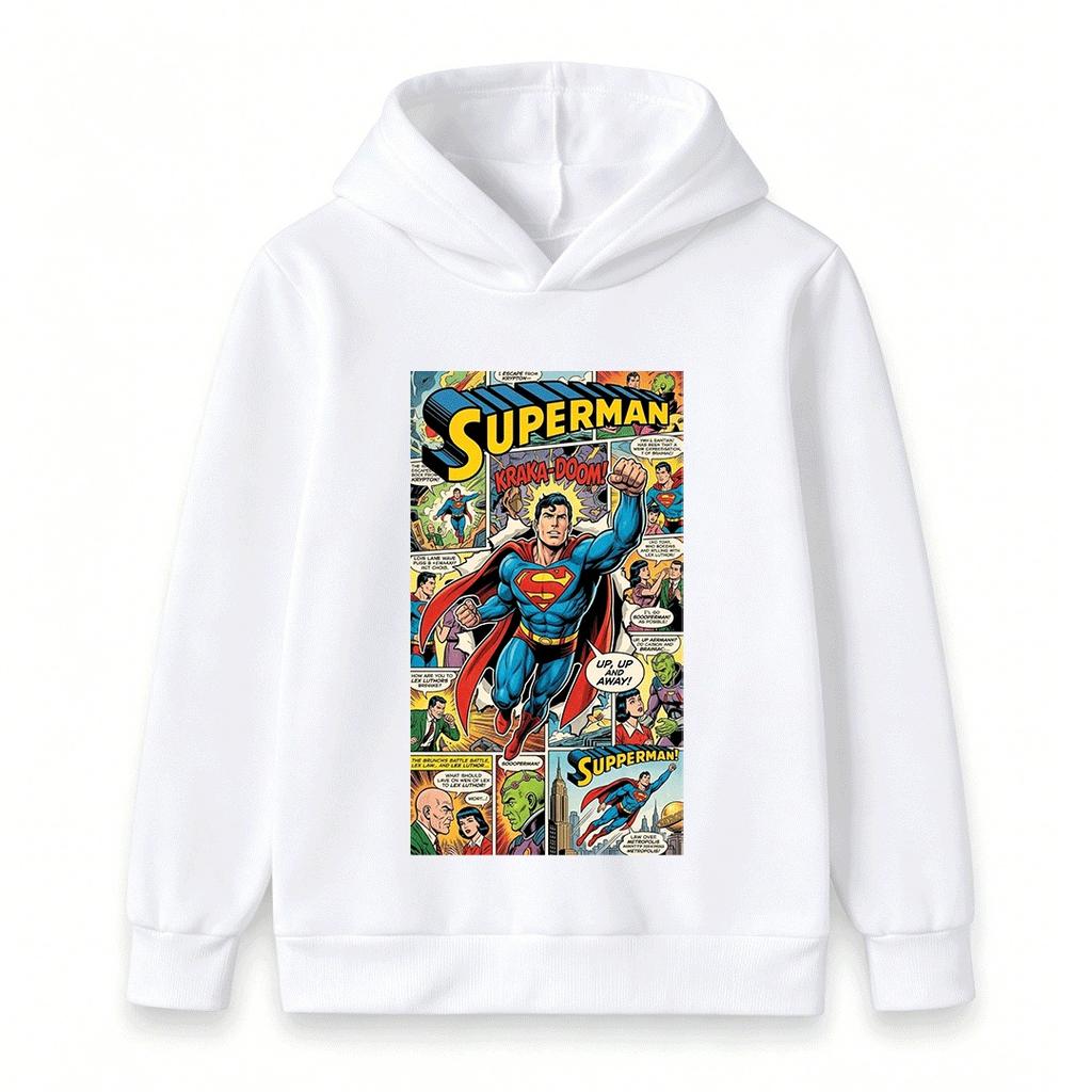 Kids Boys Girls Pullover Hoodie, Retro Comic Print Long Sleeve Casual Hooded Sweatshirt for Super Hero Themed Daily Wear