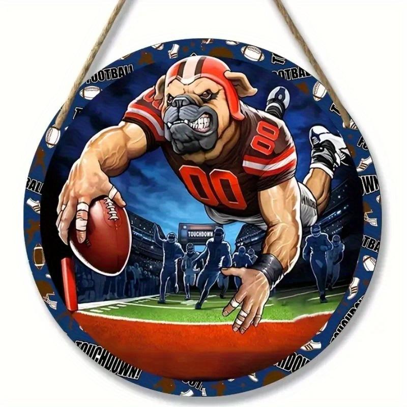 American Football Round Wooden Sign, home Room Holiday Festivals Front Sence Door Wall Hangng Art Sign Decor, Gift for Rugby Fans