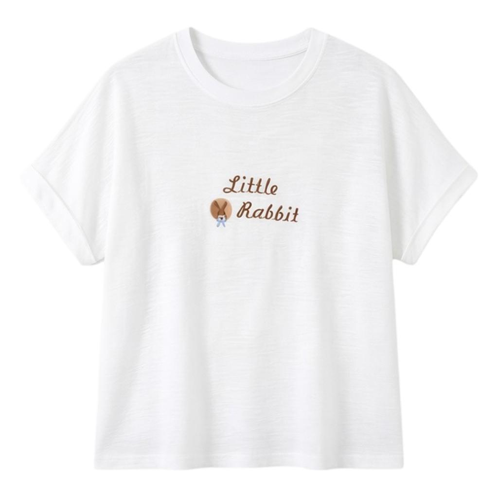White bamboo cotton ice silk short-sleeved T-shirt women's summer new design sense high-end white-collar printed top