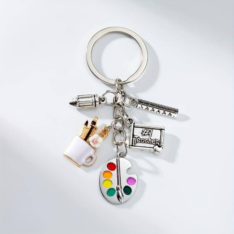 Teacher & Classmate Oil Drop Pencil Red Apple Drawing Board Keychain - Graduation Gift