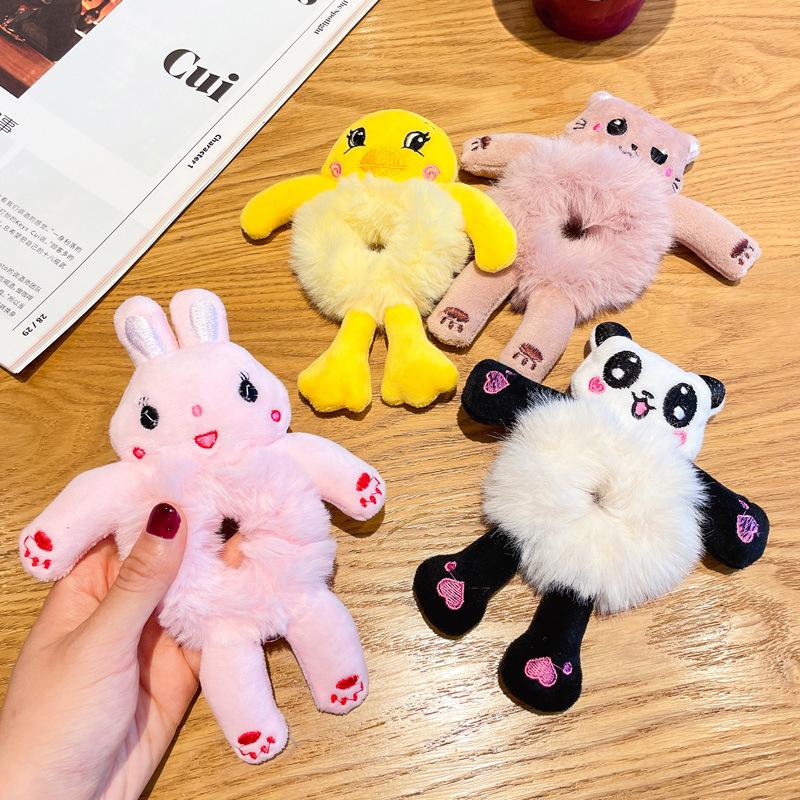 Cartoon Cute Animal Rubber Band For Women Girls Creative Plush Ponytail Hair Tie Elastic Hair Ring Children Hair Accessories